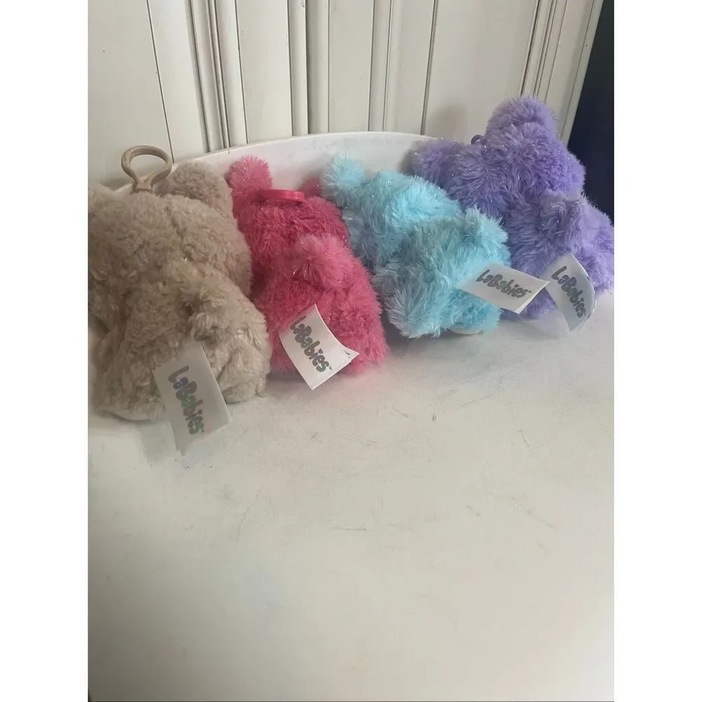 NWOT La Babies Sparkle Monster Plush Clip-On Glitter Keychain Toy Set of 4